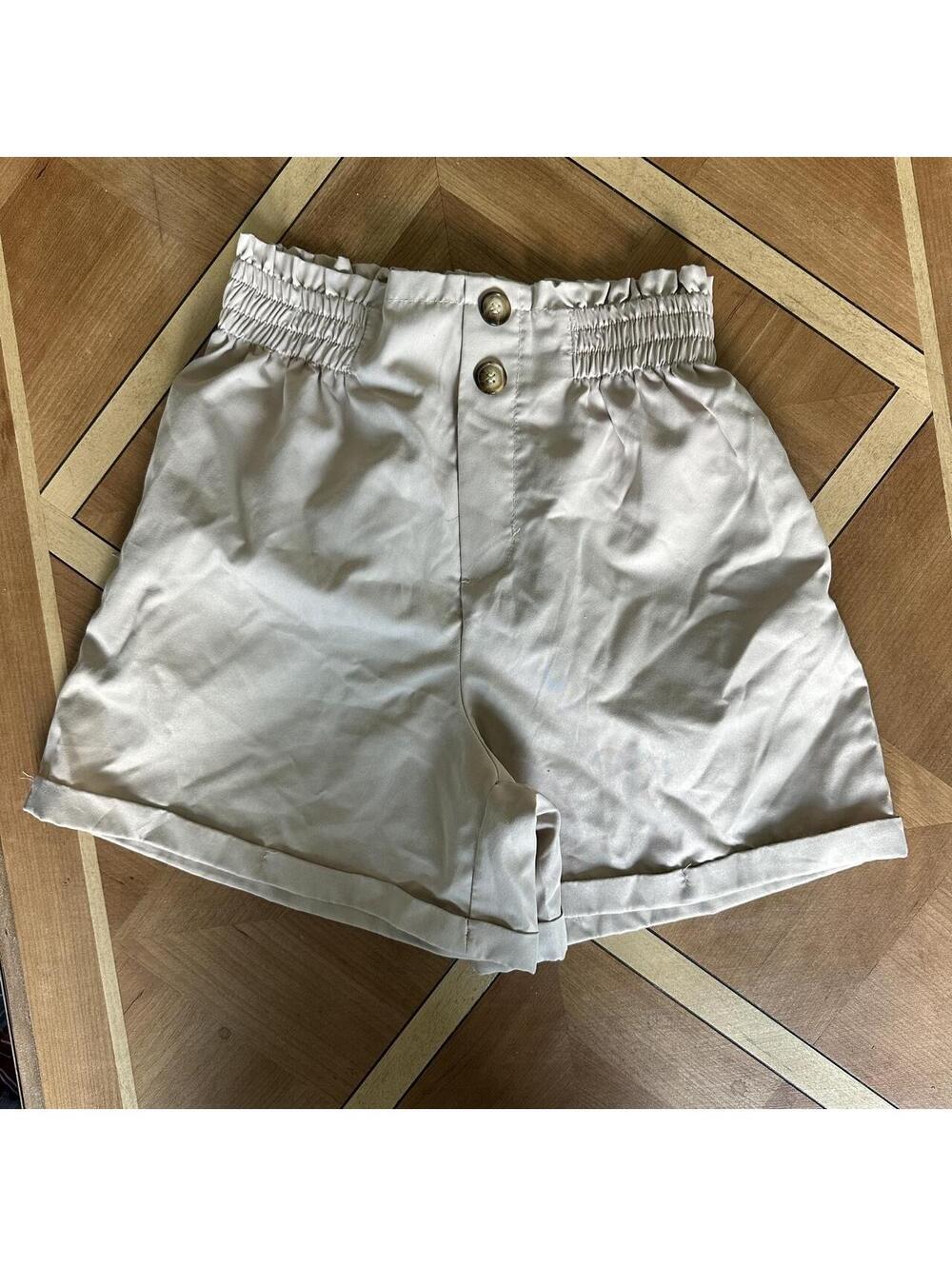 Tan cream high waisted formal shorts w elastic waistband summer minimalist